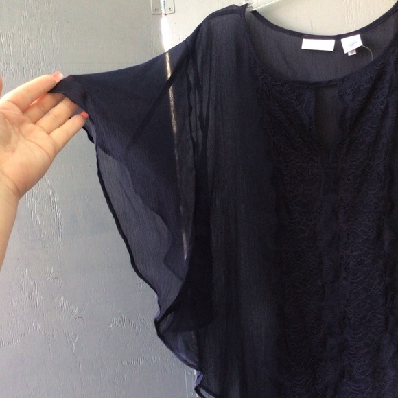 New York & Co Chiffon Navy Flutter Sleeve Top - Picture 3 of 5